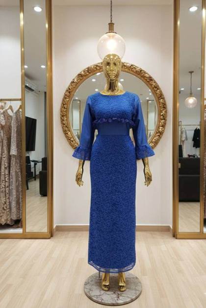 Royal blue lace dress with flared sleeves