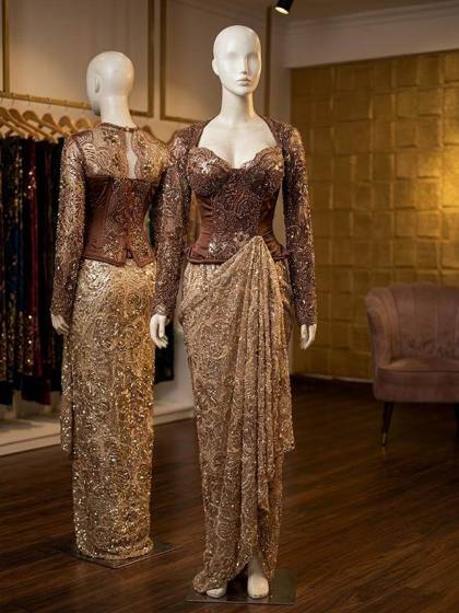 Brown and gold beaded corset set
