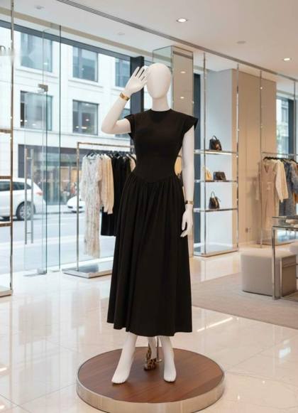 Black midi dress with corset bodice