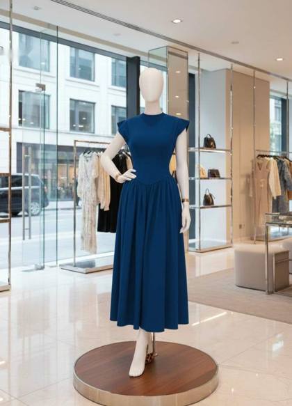 Blue midi dress with corset bodice