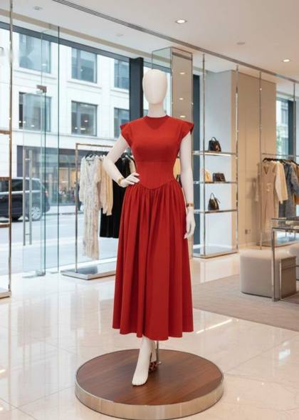 Red midi dress with corset bodice