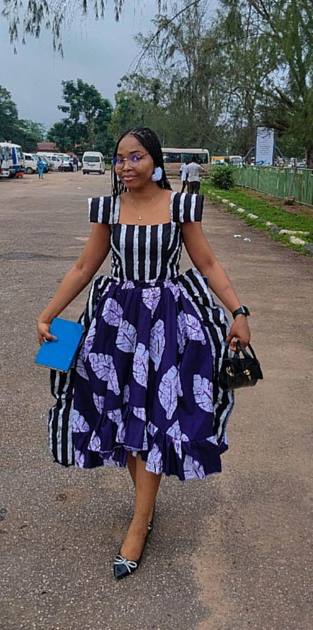Striped and purple batik leaf-print dress