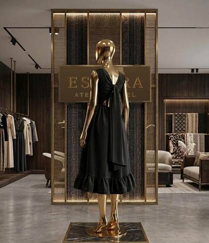 Black dress with tie-back detail