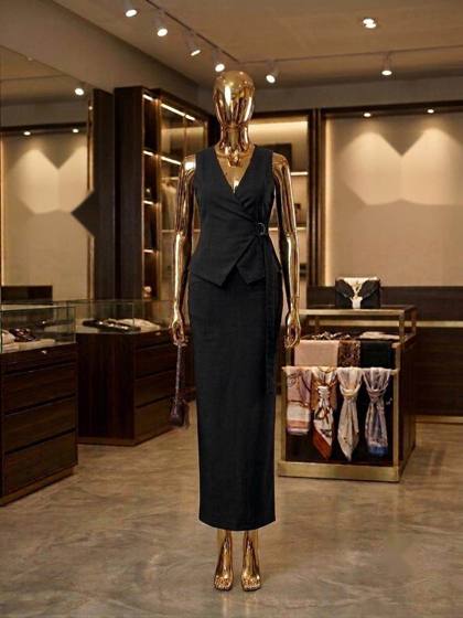 Black wrap vest and pencil skirt